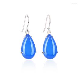 Stud Earrings 2023 925 Sterling Silver Retro Light Luxury Blue Chalcedony Transparent Temperament Drop Shaped Female Jewel