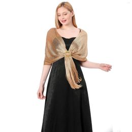 Scarves Sparkling Metallic Scarf With Buckle Women's Evening Party Shawl Gold Silver Shiny Shawls For Bridal Bridesmaid Wedding Wraps