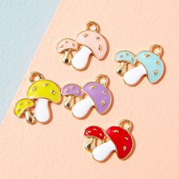 Charms MRHUANG 10pcs/lot Cute Mushroom Enamel Fashion Jewellery Accessories Fit Bracelet Earring DIY Making Gold Colour