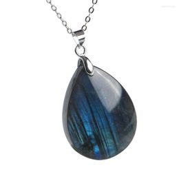 Pendant Necklaces Genuine Natural Labradorite Blue Light Gems Waterdrop Shape Healing Stone Charm Women 32x24x8mm