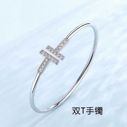 Original brand Silver plated TFF diamond inlaid double T Bracelet womens simple temperament open bracelet Jewelry