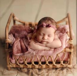 Keepsakes born Pography Props Retro Rattan Lie Down Basket Chair Bebe Po Accesories Recien Baby Girl Boy Posing Bed Background 230620