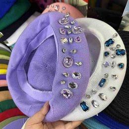 Multi-color Knitting Beret Cap Summer Hats for Women Fashion Design Diamonds Rivet Casquette Homme Chapeau Femme Sun Cap Berets L230523