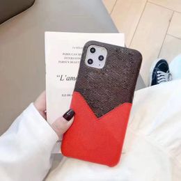 iPhone 13 Case Designer Phone Cases for Apple 15 12 11 Pro Max XS XR 8 7 Plus Luxury PU Leather V Patch Card Holders Pocket Pelle Marrone Covers Coque Brown Flower Red Patch