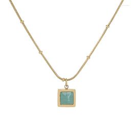 Pendant Necklaces SZN 316L Stainless Steel Golden Blue Square Charm Necklace Fashion Women's Collar Gift