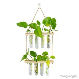 Planters Pots Hanging Propagation Station for Plants Wall Planter Indoor Modern Glass Test Tube Vases for Flowers with Wooden Shelf for Vintag R230621