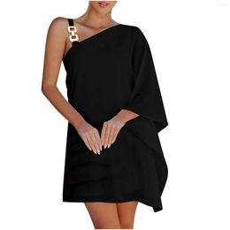 Basic & Casual Dresses Women'S Sexy Off-The-Shoulder One Strap Sloping Shoulder Solid Colour Midi Dress Evening Summer Y2k