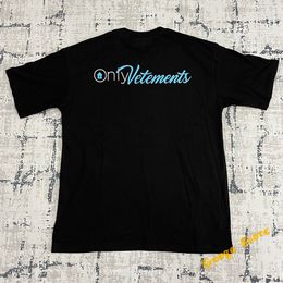 Men's T-Shirts 23SS Blue Cursive Letter Printing Vetements T-Shirt Men Women Oversized Couple Tee Streetwear VTM Short Sleeve 230620