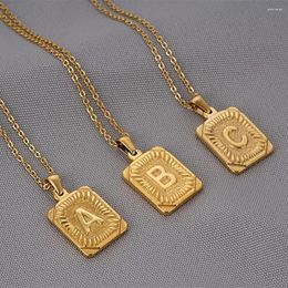 Chains Boho Initials Pendant Letter Necklace For Women Men Charm Fashion Stainless Steel Square Alphabet Jewelry Gift Bff