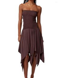 Casual Dresses Women S Y2K Style Strapless Backless Ruffle Hem Midi Dress With Pleated Wrap Chest - Perfect For Summer Beach Clubwear And