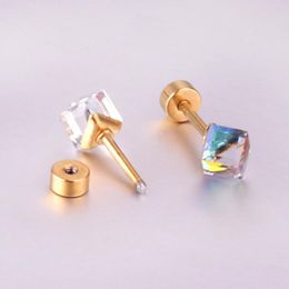 Stud Earrings 1pair/2pcs Stainless Steel Jewellery Unisex Women Square-Shaped Crystal Zircon Ear Studs Cartilage Piercing