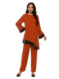 Ethnic Clothing Muslim Sets Abaya Dubai Turkey 2 Pc Suits Fashion Long Sleeve Sequins Blouse Pants Women Islam Arab Outfits Caftan