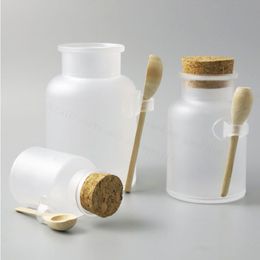 12 x Empty 100g 200g 300g 500g Powder Plastic Bottle 100G Bath Salt Jar with Wood Cork & Wooden Spoon Xruab