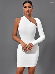 Casual Dresses Cut Out Long Sleeve Bandage Dress Women White Bodycon Evening Party Elegant Sexy Birthday Club Outfits 2023 Autumn
