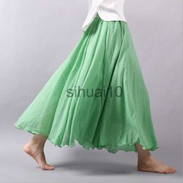 Skirts 14 Colours Linen Maxi Skirt Pleated Vintage Boho Maxi Long Casual Cotton Beach Skirt Empire A-Line Linen Skirt Ladies Clothing J230621