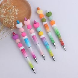 6pcs Creative Colorful Plastic Beaded Ballpoint Pen Love Silicone Handmade DIY School Office Supplies Kid