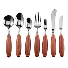 Dinnerware Sets Rosewood Handle Cutlery Set Stainless Steel Knives Forks Coffee Spoons Flatware Kitchen Dinner Tableware