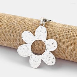 Pendant Necklaces 1pcs Tibetan Silver Large Hollow Sun Flower Hammered Necklace Chain With 4cm Extension 95cm Link Jewellery