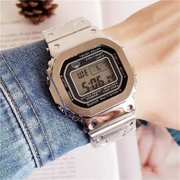 Men's digital sports quartz watch LED cold light display world time butterfly button alloy square dial oak series waterproof 292D