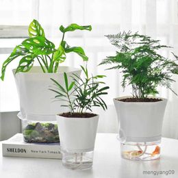 Planters Pots Innovative Lazy Flower Pot Automatic Water-Absorbing Flowerpot Transparent Plastic Self Watering Planter Plants Pods R230621