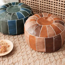 Pillow PU Leather Pouf Embroider Craft Hassock Nordic Moroccan Ottoman Footstool Round Square Artificial Unstuffed