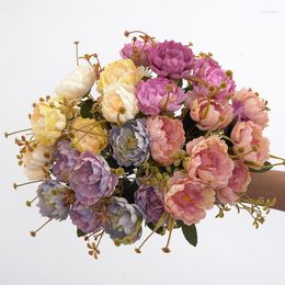 Декоративные цветы 7 головы ретро -шелковые пиони, искусственный букет для домашней свадьбы украшения