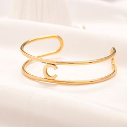 Designer Letter Bangle Luxury Brand Hollow Out Bracelets Men and Women Fashion 18K Gold Plated Stainless Steel Accessories Wedding Valentine's Day Gifts ZG2250