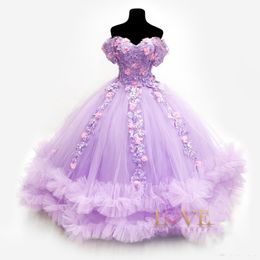 Lavender Quinceanera Dresses 2024 Girls Prom Gowns 3DFlowers Tull Pleat Cinderella Birthday Princess Vestidos De Sweet 15 Anos16