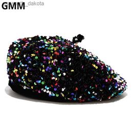 2023 Fashion Sequin Beret Hat For Women Lightweight Casual Classic Adjustable French Ladys Shiny Beret Painter Hat Cap for Girls L230523