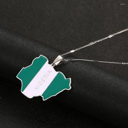 Pendant Necklaces Stainless Steel Silver Colour Enamel Nigeria Map Flag Trendy Nigerian Jewellery