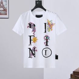 Summer men's casual T-shirt skull crown letters hot drill hip-hop style round neck comfortable breathable cotton tops