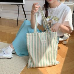 Evening Bags Patchwork Striped Cloth Shoulder Bag Summer Fresh Style For Sweet Girl Large Capacity Canvas Students Book 2023