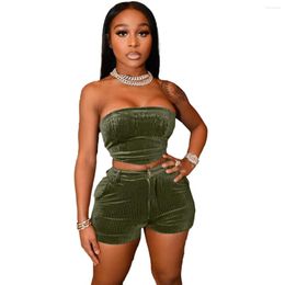 Women's Tracksuits 2 Piece Strapless Crop Top And Shorts Set Fashion Sleeveless Sexy Tracksuit Women Two Suit