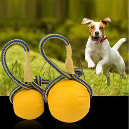 7/9 CM Pet Dog Training Toy Ball Indestructible Solid Rubber Ball Chew Play Bite Toy With Carrier Rope Bite