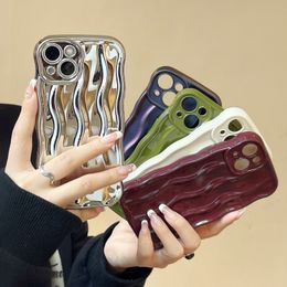 Electroplated silver water corrugated phone case suitable for 14promax solid Colour 13 new 12 women 11 advanced