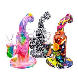 Colorful Pattern Silicone Mini Bong Kit Portable Removable Easy Clean Waterpipe Bubbler Pipes Dry Herb Tobacco Filter Handle Funnel Bowl Handpipes Holder DHL