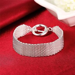 Link Bracelets Silver 925 Jewlery Mesh Bracelet Chain For Women Fashion Wristband & Bangles Wedding Party Gifts Bijoux 8 Inch