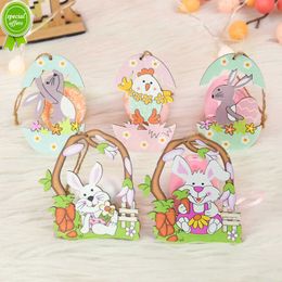 New 2Pcs Easter Wooden Pendants Cute Rabbit Egg Hanging Ornaments Spring Easter Decoration for Home Kids Gift Crafts Party Supplies