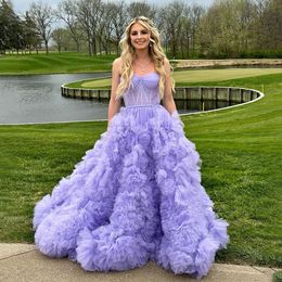 Fairy Lavender Tulle Ball Gown Prom Dresses Sweetheart Ruffles Tiere Graduation Party Gown Exposed Boning Layere Homecoming Dress