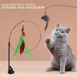 Cat Teaser Wands Funny Sucker Cat Fishing Wand Kitten Funny Catcher Teaser Stick Rod Interactive Feather Stick Teaser Toys