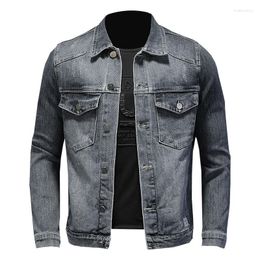 Men's Jackets Men's Denim Jacket Blue Black Fashion Casual Cotton Lapel Long Sleeve Slim Male Clothes Motorcycle Cowboy Jeans Coat