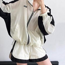 Women's Tracksuits 2023Spring/Summer Shorts Set Women's Loose Long Sleeve Sunscreen Coat Contrast Wide Leg Fashion Two Piece For Women