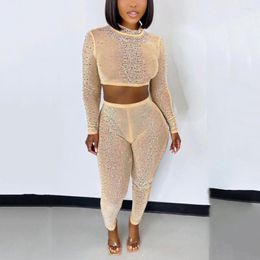 Women's Two Piece Pants Pieces Sets For Party Women Sexy Bodycon Diamond Fashion Elegant Evening Night Club Outfits Matching