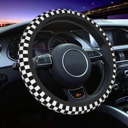 Steering Wheel Covers Black White Race Checkered Flag Car Cover Winter Warm Soft Universal Accessories Protector