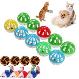 Plastic Cat Kitten Pet Play Balls With Jingle Bell Pounce Rattle Toy Plush Cat Toy Set Cat Toys Interactive Mimi Pet Supply