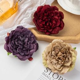 Dried Flowers 100Pcs 9Cm Silk Dahlias Artificial Home Decor Wedding Rose Christmas Garland Material Fake Peony Bridal Accessories