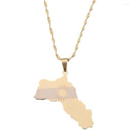 Pendant Necklaces Stainless Steel Gold Colour Kurdistan Map Kurdish Flag Chain Jewellery