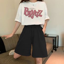 Women's Tracksuits Casual Harajuku Summer Women 2 Piece Set Kawaii Bratz Short Sleeve T Shirt Print And Loose All-match Black Shorts Female Suit 230620