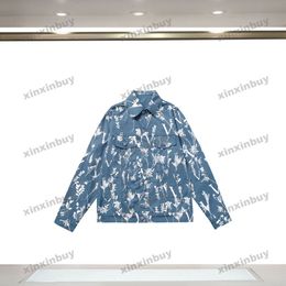 xinxinbuy Men designer Coat Jacket Paris leaf Wheat ear letter print long sleeve Cotton women blue black S-2XL