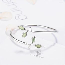 Bangle Beautiful Sprout Exquisite Korean Style Fashion Silver Plated Smycken Armband Literary Leaves Crystal Bangles SB140 Bangle Raym22